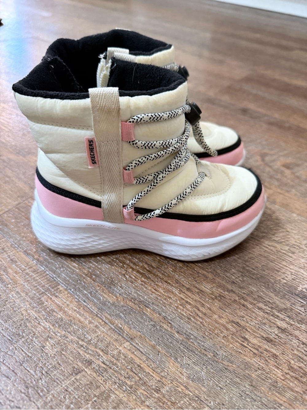 Skechers Kids Cream and Pink Puffer Boot Sneakers